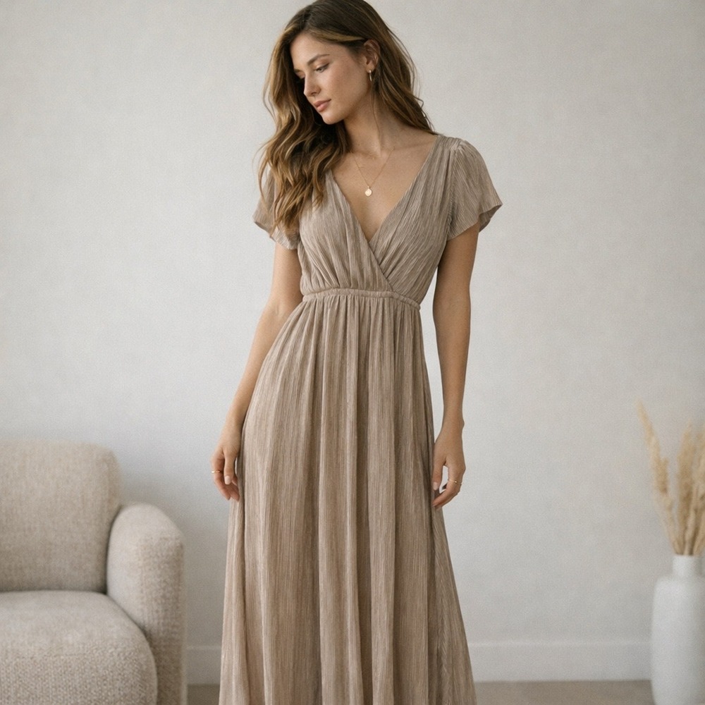 Baltic Born Taupe Maxi Dress with V-Neck